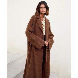 MOMONI Danimarca Maxi Coat in Chevron Wool Beige/Chocolate Women's 38 -$940 MSRP